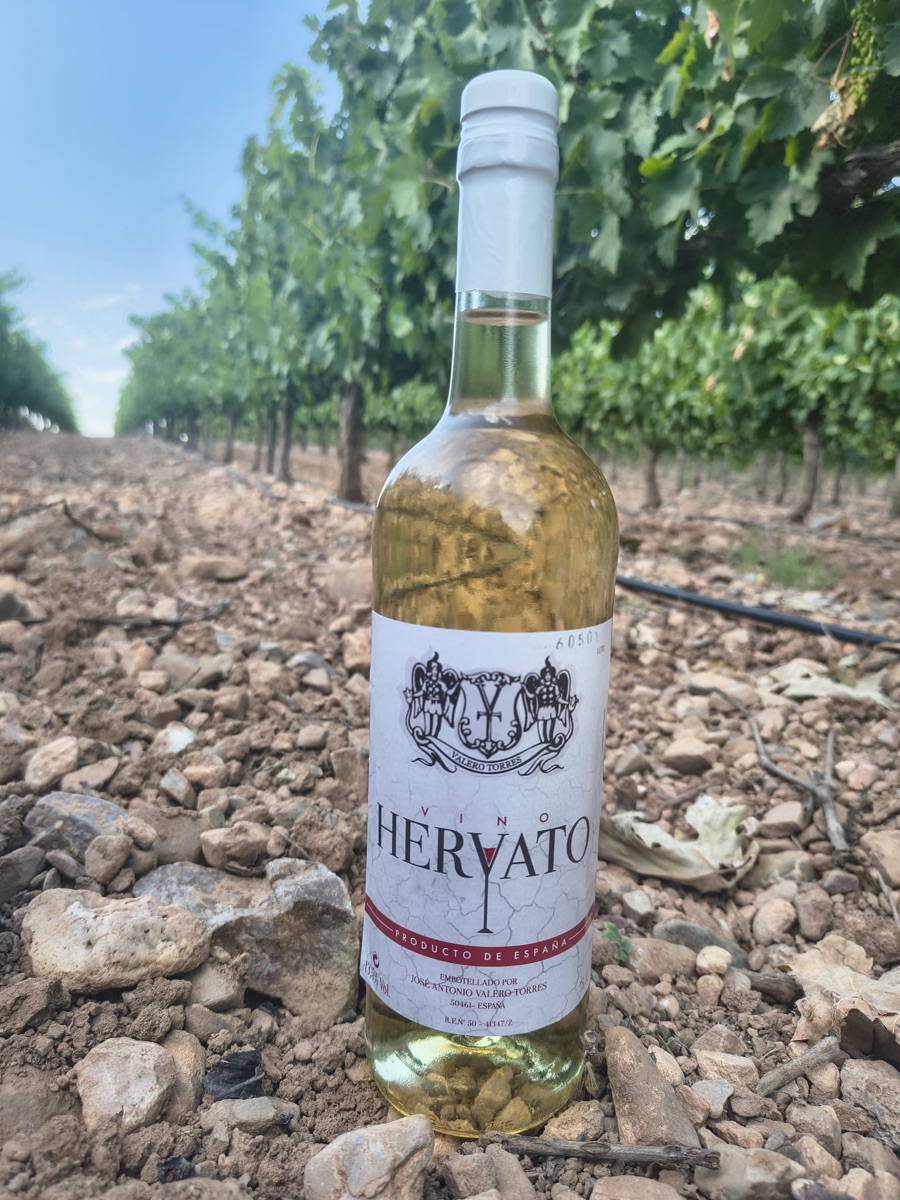 Botella de Vino Blanco Hervato en el viñedo
